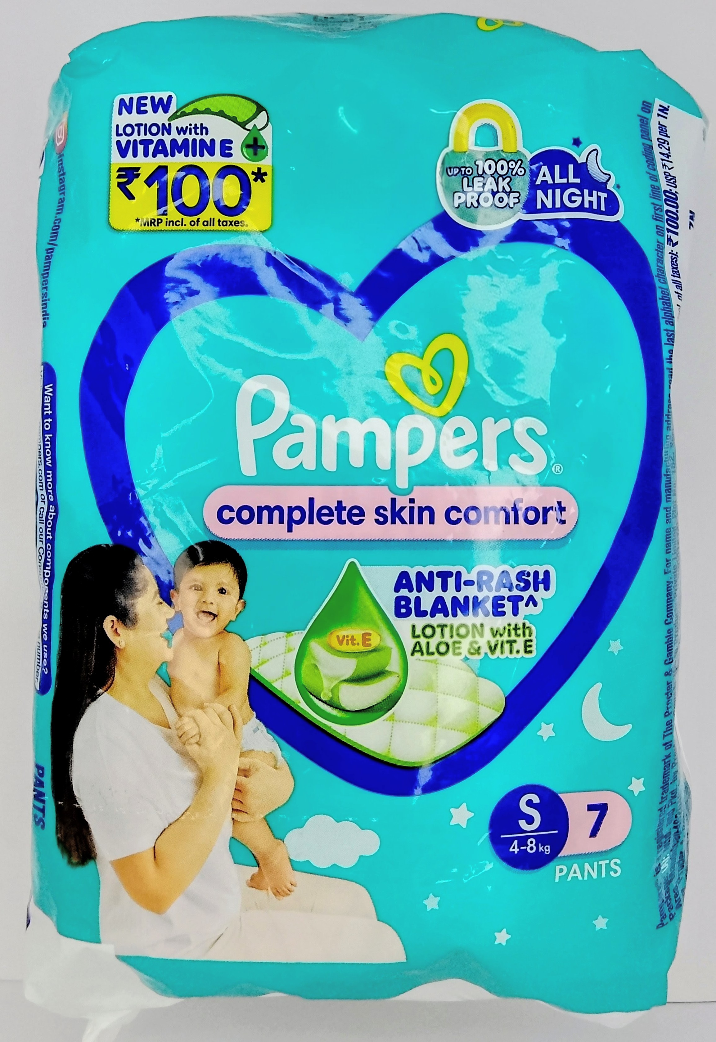 Pampers Lotion With Aloe & Vit.E 7 Pants (S 4-8 kg)